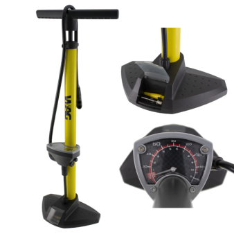Steel Floorpump with gauge 11 bar yellow